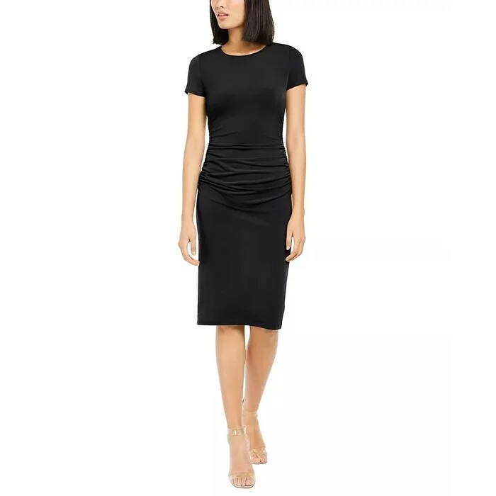 Women's Casual Errand Dresses-INC International Concepts Women's Ruched-Side Sheath Dress Black Size Large