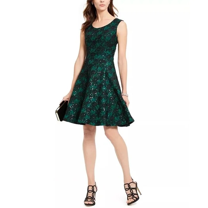 Women's Casual Shift Dresses-INC International Concepts Women's Sequined Lace Dress Green Size 16