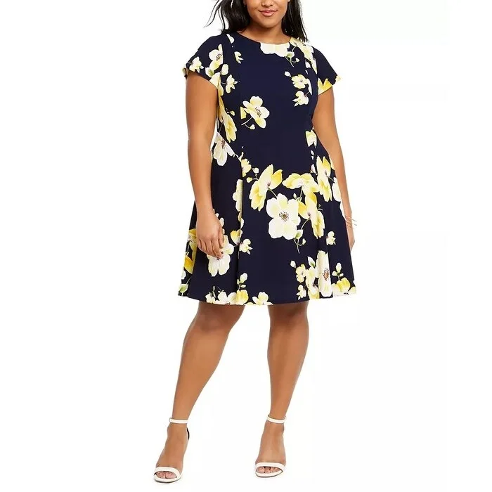 Women's Casual Brunch Solid Color Dresses-Jessica Howard Women's Floral Print A Line Dress Blue Size 22W