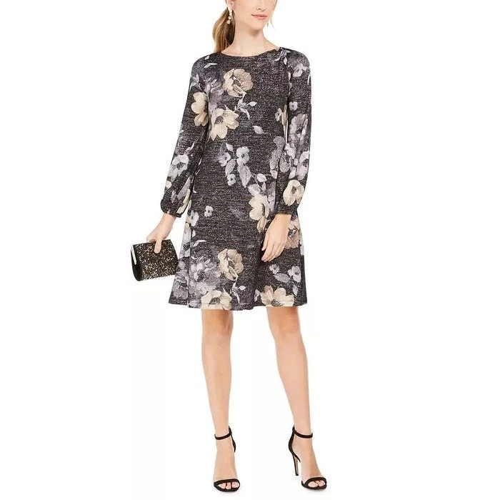 Women's Casual Formal Dresses-Jessica Howard Women's Metallic Floral-Print Dress Charcoal Size 0