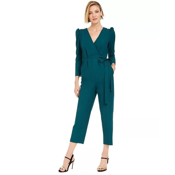 Women's Casual Shift Solid Color Dresses-julia jordan Women's Puff-Shoulder Jumpsuit Med Green Size 6 AV/MD/RG - Medium