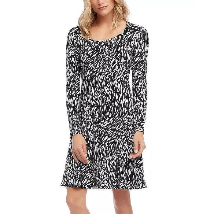 Women's Casual Swing Solid Color Dresses-Karen Kane Women's Abstract-Print A-Line Dress Black Size Medium