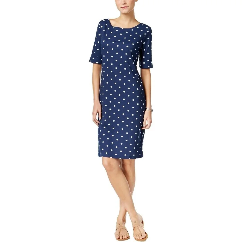 Women's Casual Formal Dresses-Karen Scott Women's Petite Shirt dress Polka Dot Elbow Sleeves Navy Size Medium