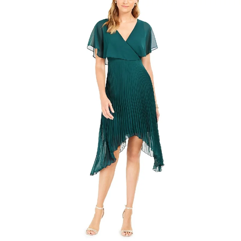 Women's Casual Shirt Print Dresses-Kensie Women's Chiffon Pleated Dress Green Size 14