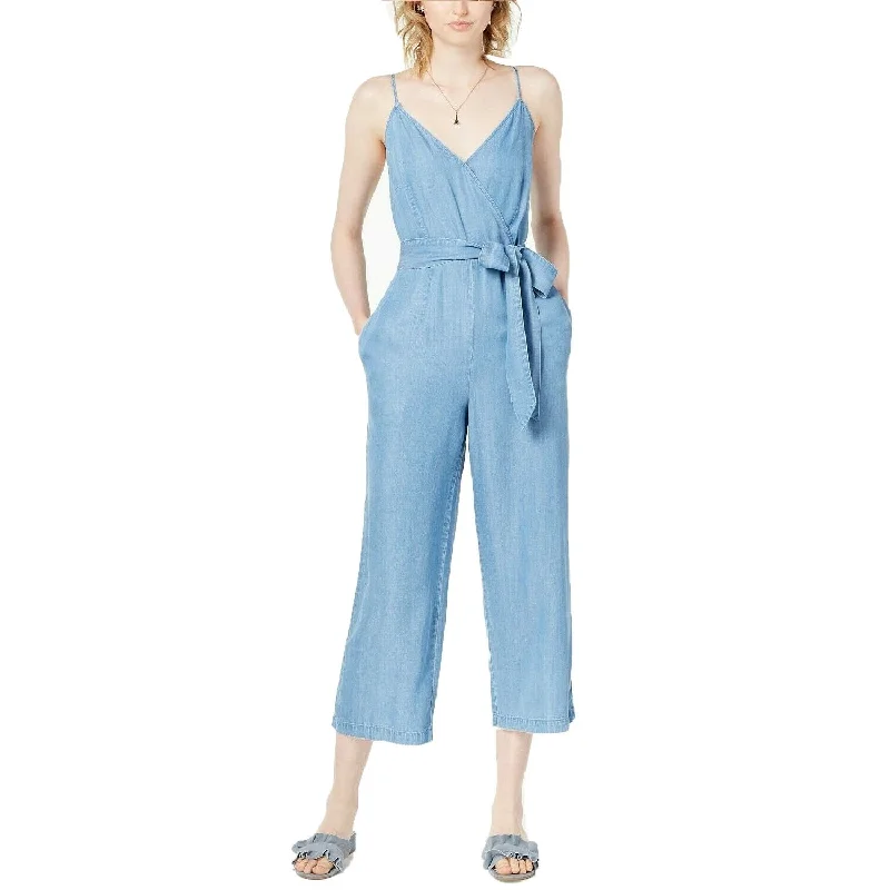 Women's Casual Sundresses-Maison Jules Women's Cropped V-Neck Jumpsuit Tencel Chambray Size 14