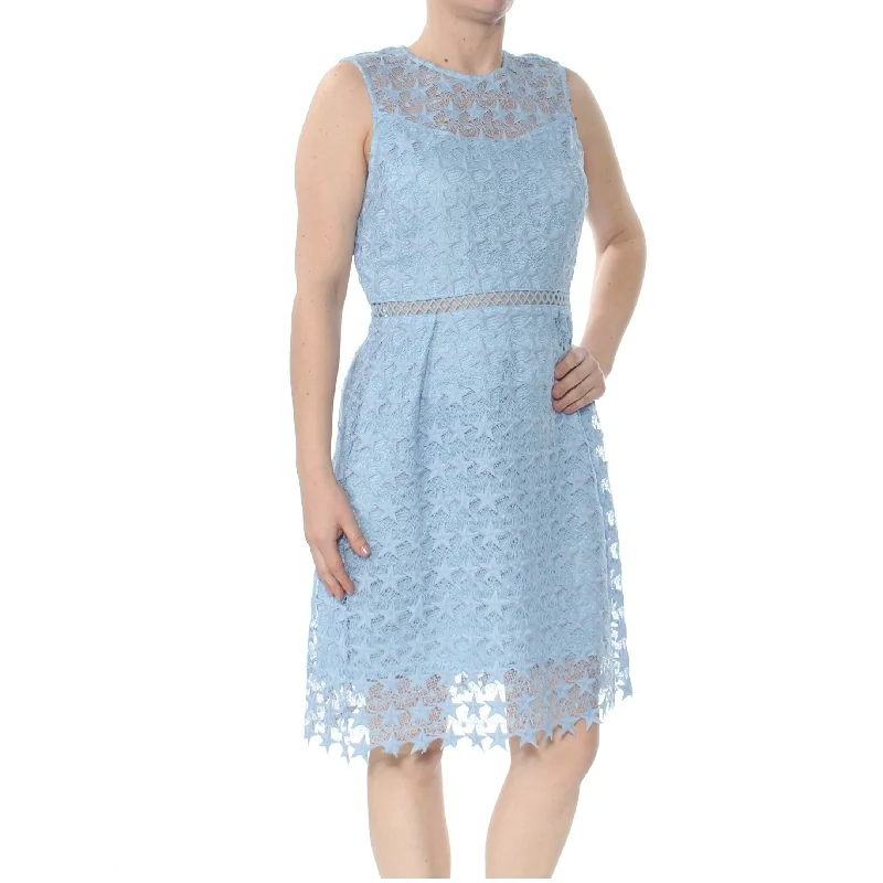 Women's Casual Tank Solid Color Dresses-Maison Jules Women's Star-Pattern Lace Fit Flare Light French Blue Size 6