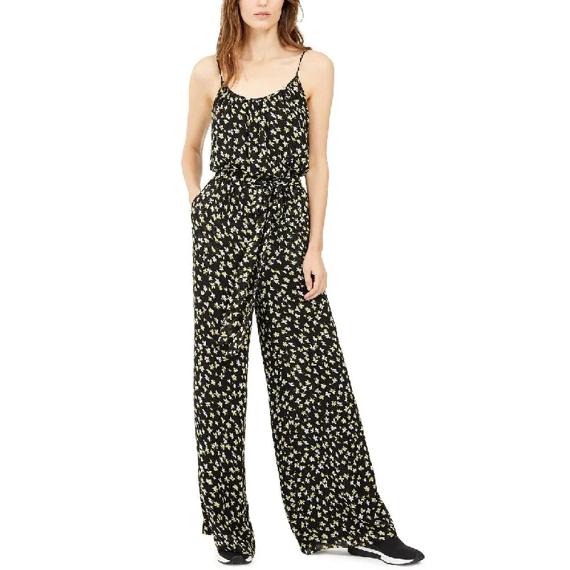 Women's Casual Shimmer Dresses-Michael Kors Women's Floral-Print Tie-Waist Jumpsuit Regular & Petite Yellow Size Small