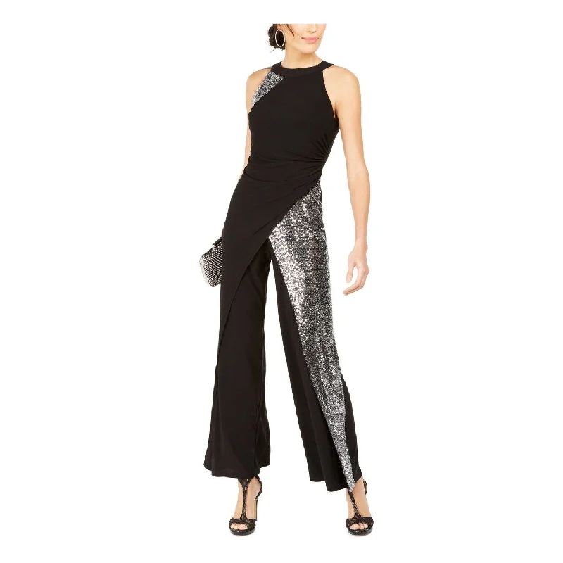 Women's Casual Elbow Sleeve Dresses-MSK Women's Solid & Sequined Walk-Through Jumpsuit Silver Size 6