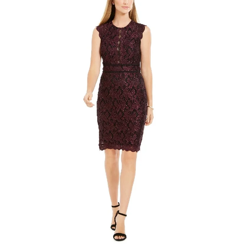 Women's Casual Midi Print Dresses-Nightway Women's Metallic Lace Sheath Dress Purple Size 12