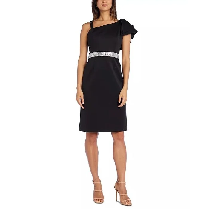 Women's Casual Park Solid Color Dresses-Nightway Women's Petite One-Shoulder Dress Black Size 1