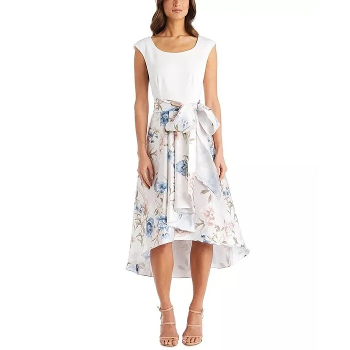 Women's Casual Picnic Dresses-R & M Richards Women's Floral Print High Low Dress White Size 12