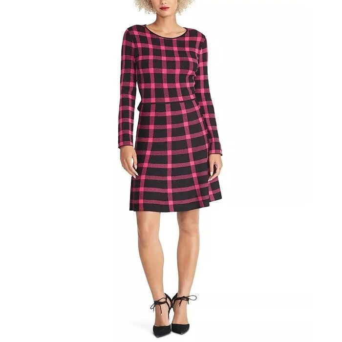 Women's Casual Mini Beach Dresses-Rachel Roy Women's Plaid Open-Back Sweater Dress Black Size X-Large