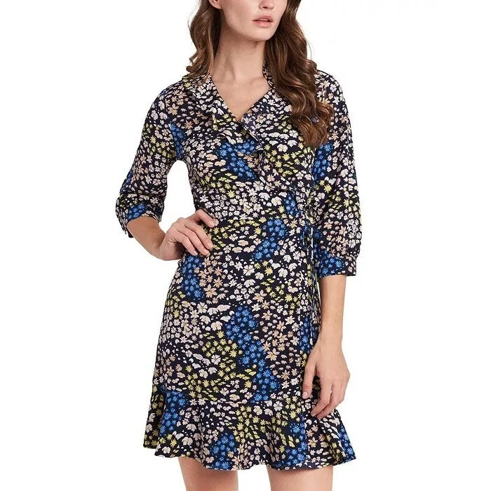 Women's Casual High-Low Dresses-Riley & Rae Women's Paige Floral-Print Wrap Dress Navy Size 12