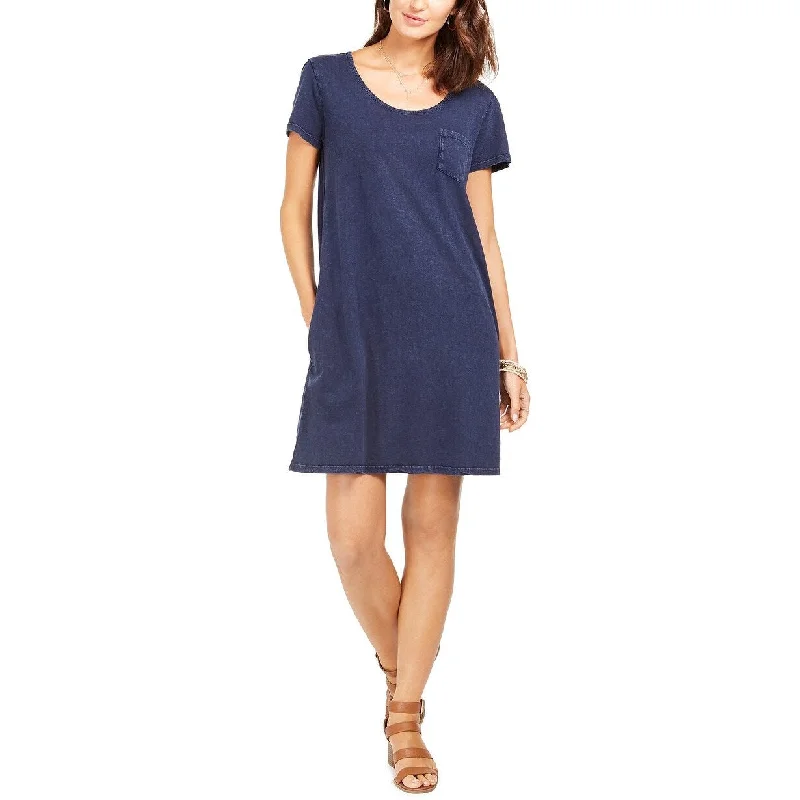 Women's Casual Beach Floral Dresses-Style & Co Women's One-Pocket T-Shirt Dress Navy Size Medium