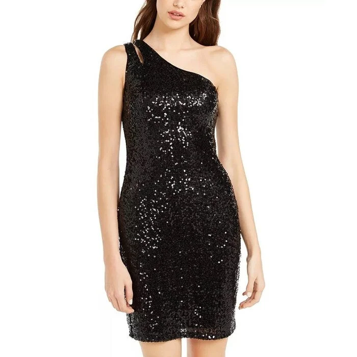 Women's Casual Resort Dresses-Teeze Me Juniors' One-Shoulder Sequin Dress Black Size 9