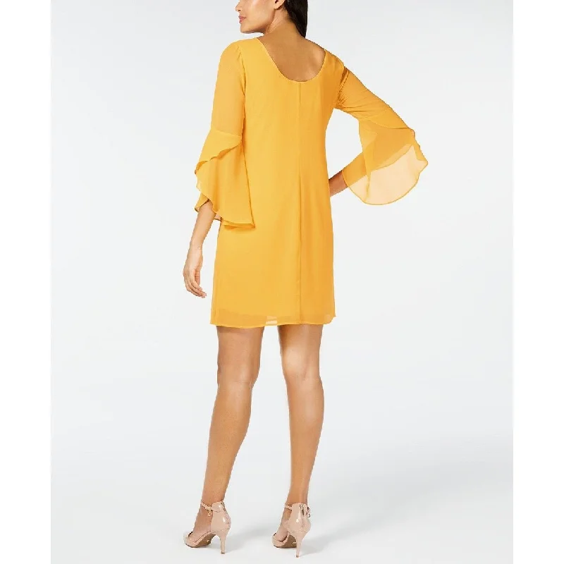 Women's Casual Party Solid Color Dresses-Thalia Sodi Women's Flared-Sleeve Necklace Dress Dark Yellow Size Small