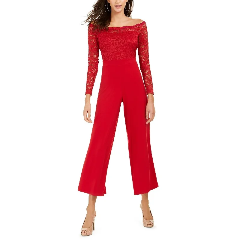 Women's Casual Maxi Sundresses-Thalia Sodi Women's Off-The-Shoulder Lace Jumpsuit Bright Red Size L