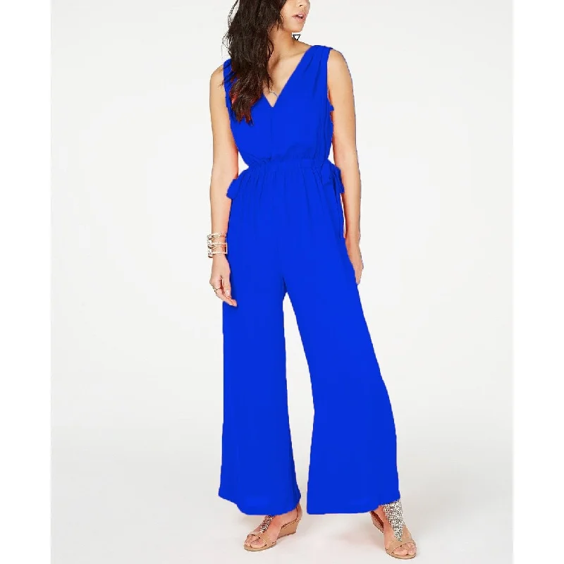 Women's Casual Loose Dresses-Thalia Sodi Women's Tie-Waist V-Neck Jumpsuit Blue Size Large