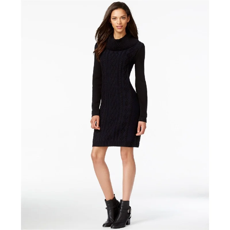 Women's Casual Lounge Dresses-Tommy Hilfiger Women's Cowlneck Solid Sweater Dress Black Size Medium