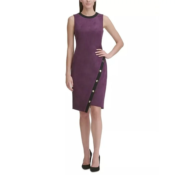 Women's Casual Layered Dresses-Tommy Hilfiger Women's Faux Suede Asymmetrical Sheath Dress Purple Size 6