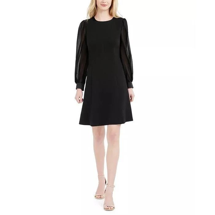 Women's Casual Swing Dresses-Vince Camuto Women's Chiffon Sleeve Dress Black Size 2