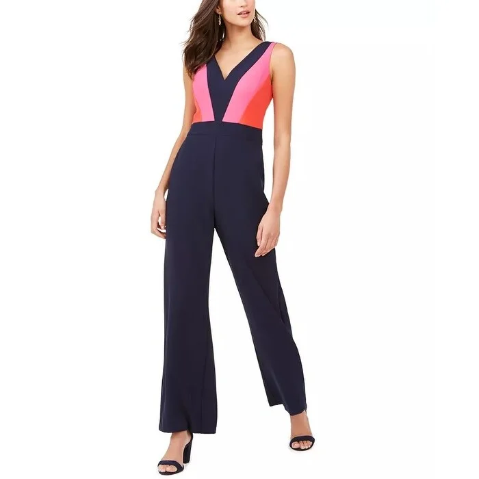 Women's Casual Concert Dresses-Vince Camuto Women's Colorblocked Jumpsuit Blue Size 14