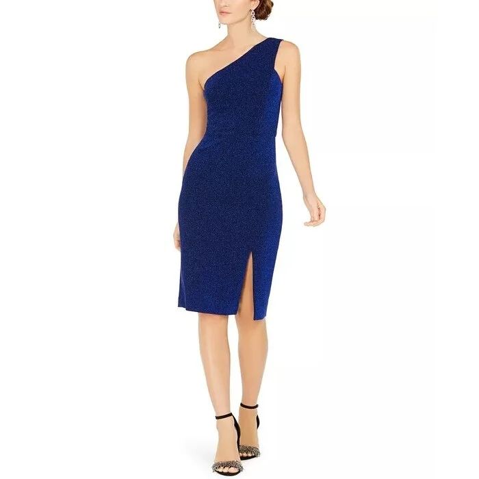 Women's Casual Park Dresses-Vince Camuto Women's One Shoulder Glitter Scuba Dress Blue Size 14