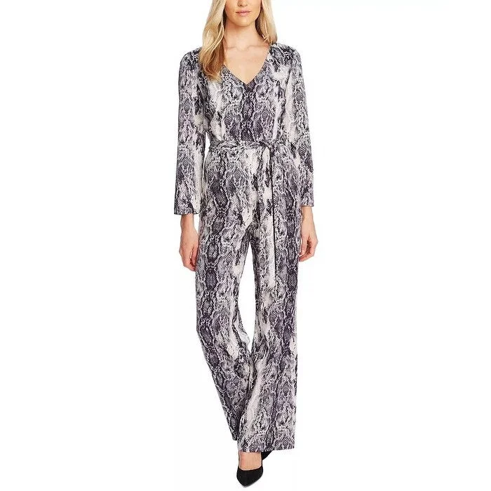 Women's Casual Ruffle Dresses-Vince Camuto Women's Snakeskin Print Belted Jumpsuit Grey Size 12