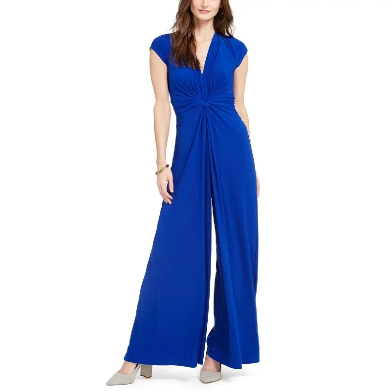 Women's Casual Asymmetrical Dresses-Vince Camuto Women's Twist Front Plunge Jumpsuit Blue Size X-Small - XS