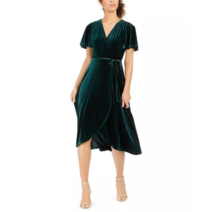 Women's Casual Shirt Solid Color Dresses-Vince Camuto Women's Velvet Faux Wrap Dress Green Size 10