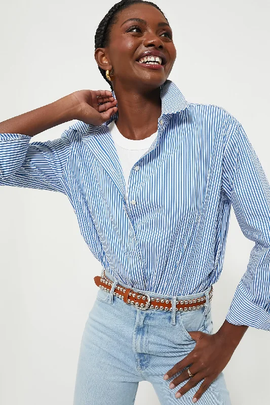 Women's Bell Sleeve Shirts-Banker Stripe Nadine Boyfriend Button Down