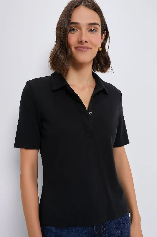 Women's Cold Shoulder Blouses-Black Adler Interlock Polo