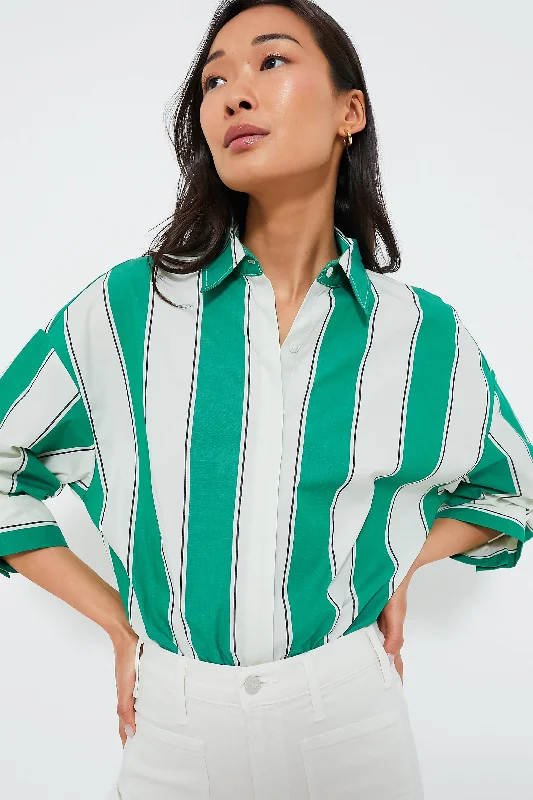 Women's Bishop Sleeve Blouses-Bungalow Stripe Traverse Bodysuit