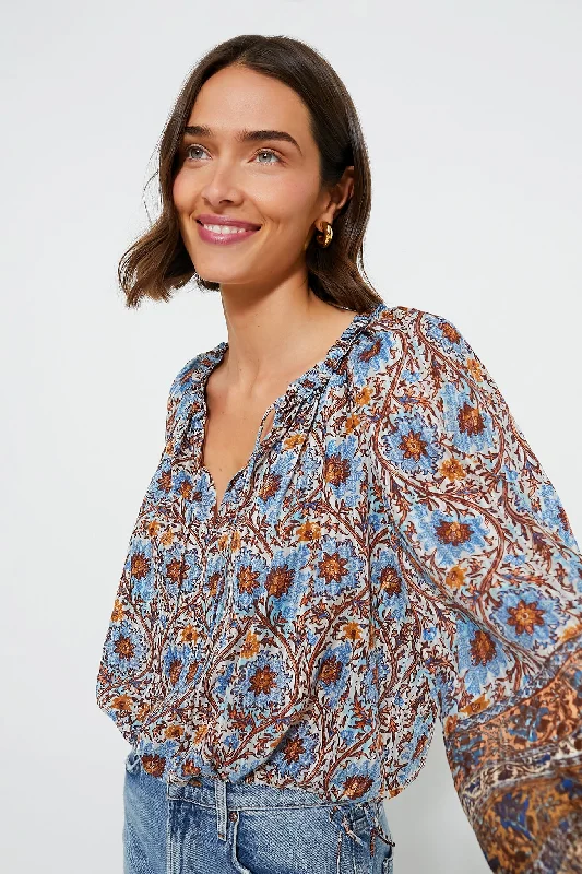 Women's V-Neck Blouses-Caspia Silva Blouse