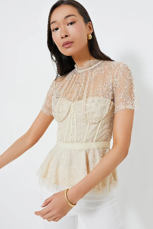 Women's Velvet Shirts-Champagne Kehlani Lace Bustier Top