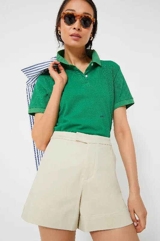 Women's Cotton Blouses-Green Pique Murray Classic Polo