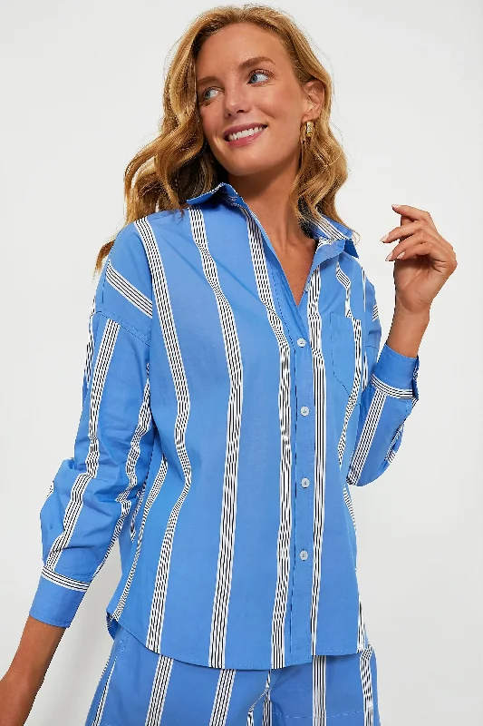 Women's Snake Print Blouses-Ink Blue Striped Chiara Classic Shirt