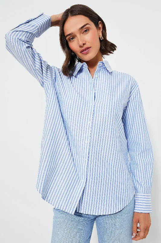 Women's Animal Print Shirts-Light Blue Stripe Nadine Boyfriend Button Down