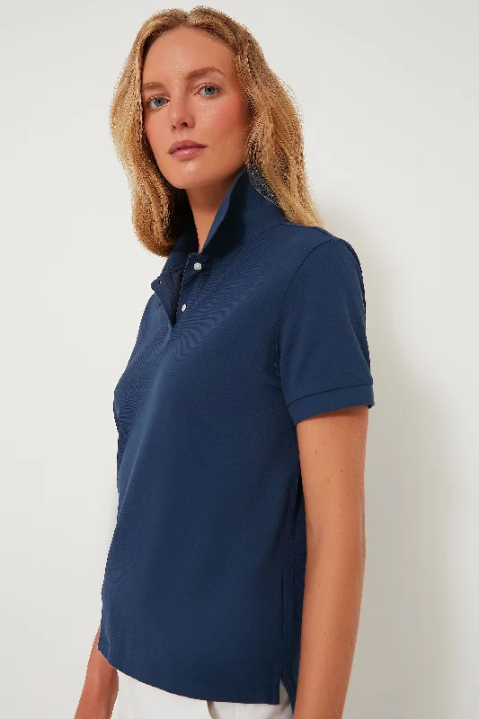 Women's Crochet Blouses-Navy Pique Murray Classic Polo