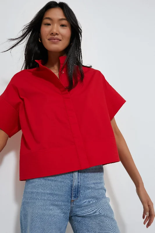 Women's Stylish Blouses-Red Trapunto Stitch Sofia Shirt