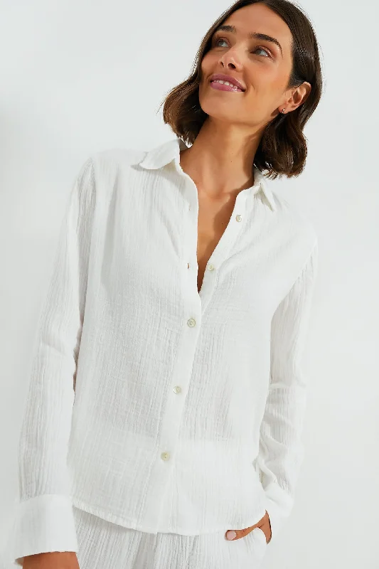 Women's Tunic Blouses-White Dream Cotton Gauze Shirt