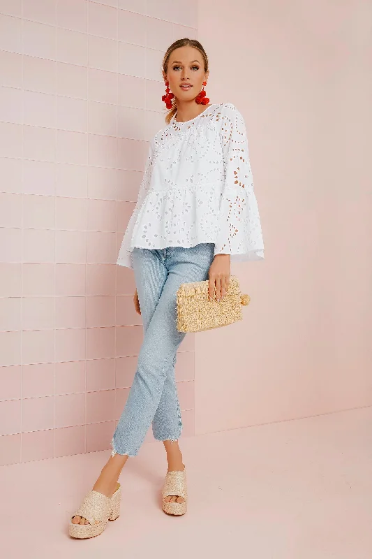 Women's Wrap Tops-White Eyelet Eloise Blouse