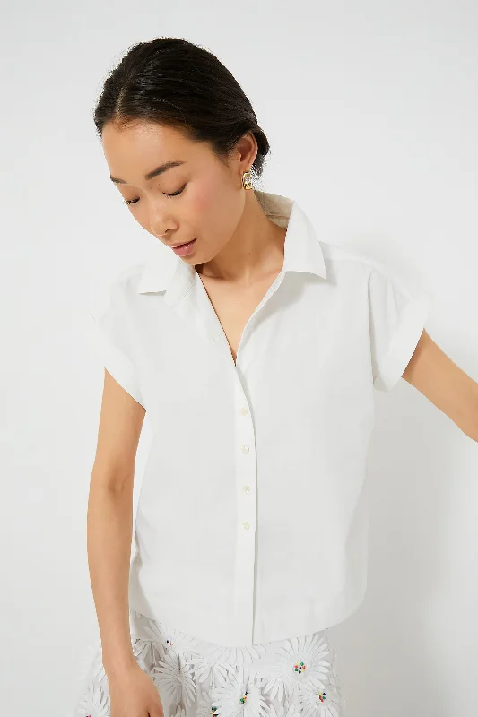 Women's Cropped Blouses-White Fritz Button Down