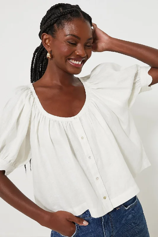 Women's Wrap Blouses-White Linen Tully Top