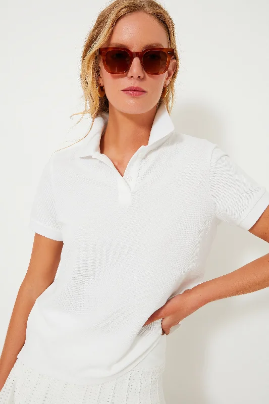 Women's Crinkle Blouses-White Pique Murray Classic Polo