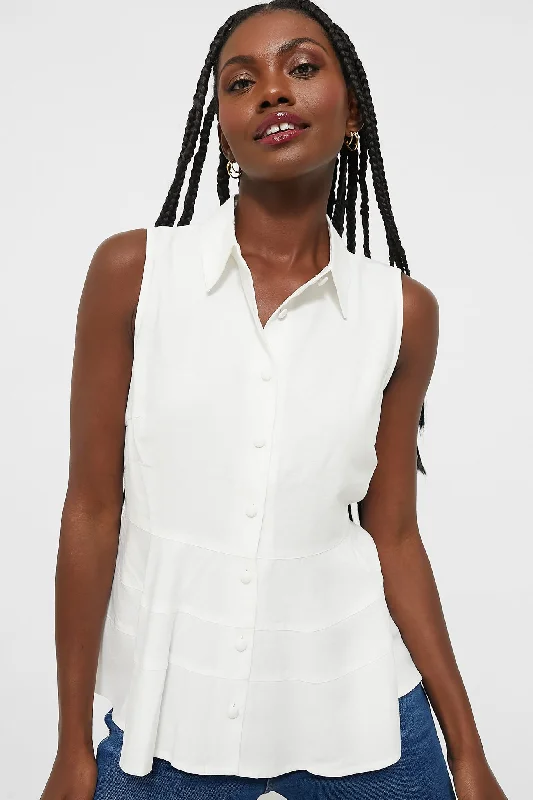 Women's Silk Button Down Shirts-White Sleeveless Ashlen Blouse