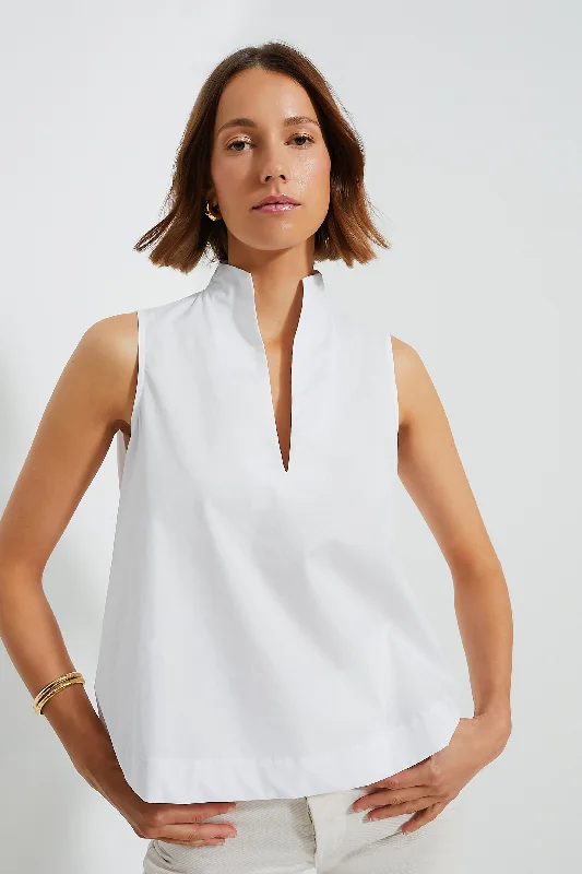 Women's Zip-Up Shirts-White Sleeveless Celeste Top