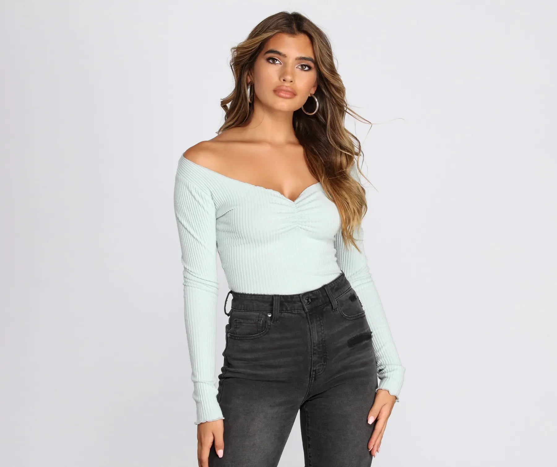 Women's High-Low Hem T-Shirts-Cozy Ribbed Knit Top