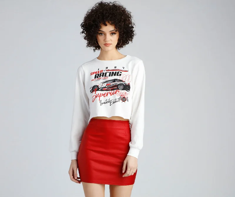 Women's Double Layer T-Shirts-Ready, Set, Go Graphic Cropped Sweatshirt