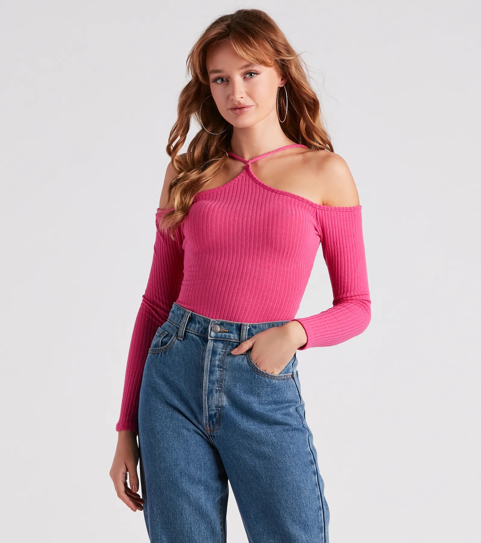 Women's Cutout T-Shirts-Gimme The Cold Shoulder Rib Knit Top